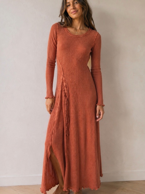 Free People Dresses & Skirts - Free People Long Sleeve Maxi Knit Dress in Rust Orange. + A GIFT 🎁